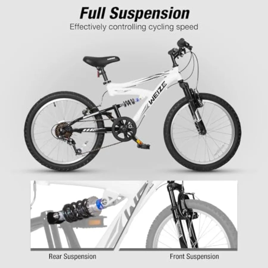 20 24 inch Mountain Bike 'Bikes for Boys and Girls Ages 6-14 with Full Dual Suspension 6-Speed Ste High Carbon Drivetrain