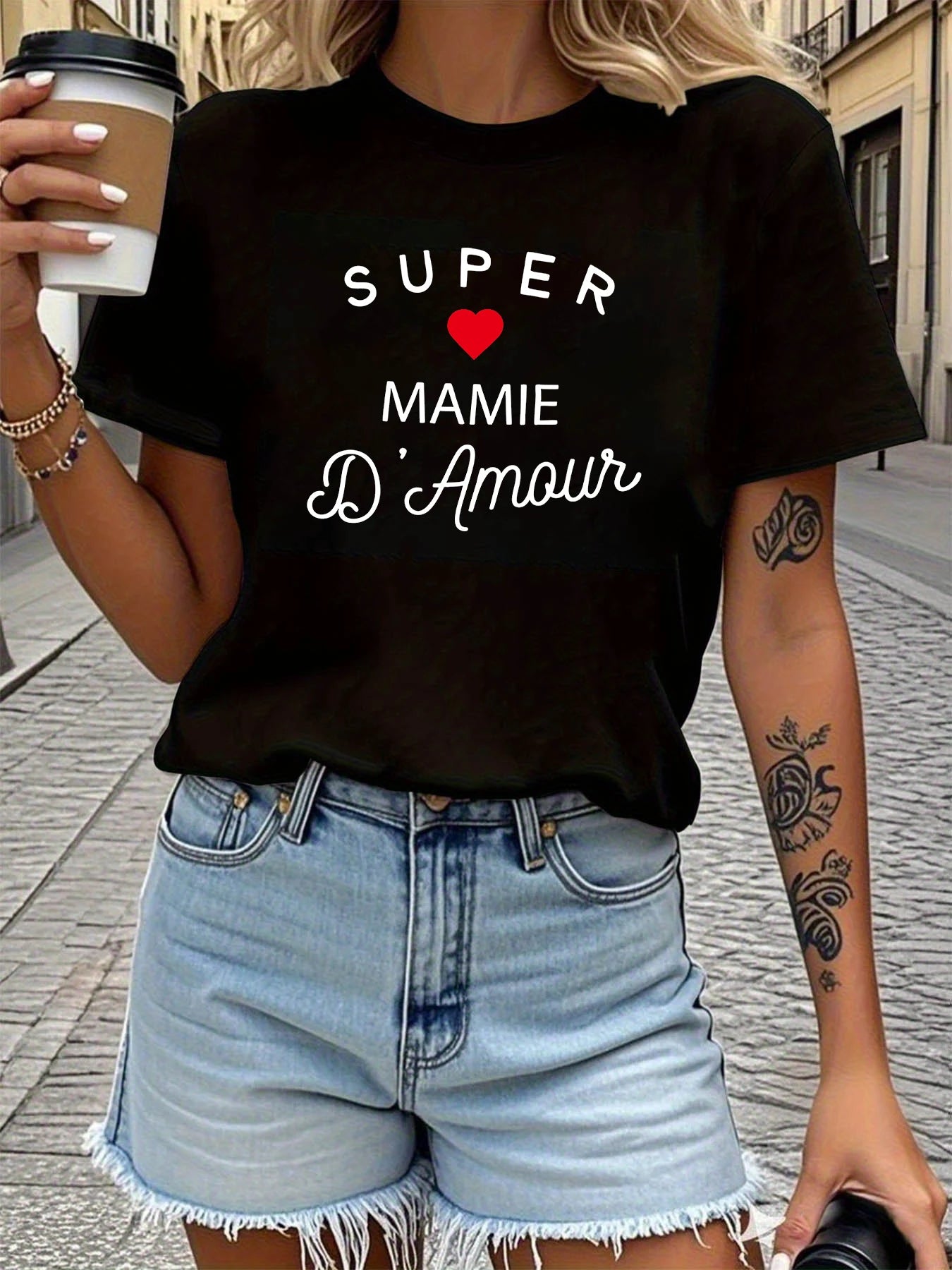 T-shirt pour femme imprimé lettres — manches courtes, col rond, décontracté, été, printemps