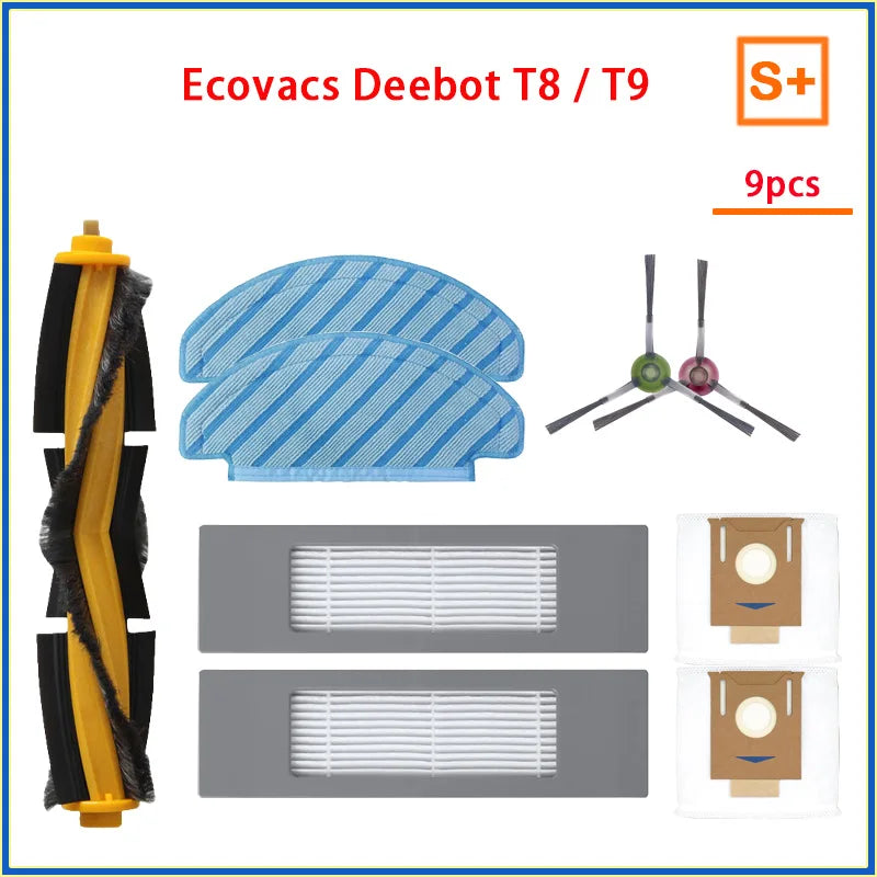 Dust Bag Parts for ECOVACS Deebot T9 AIVI T8 AIVI N8 Pro Robot Vacuum Cleaner, Main Side Brush, HEPA Filter, Replacement Accessories