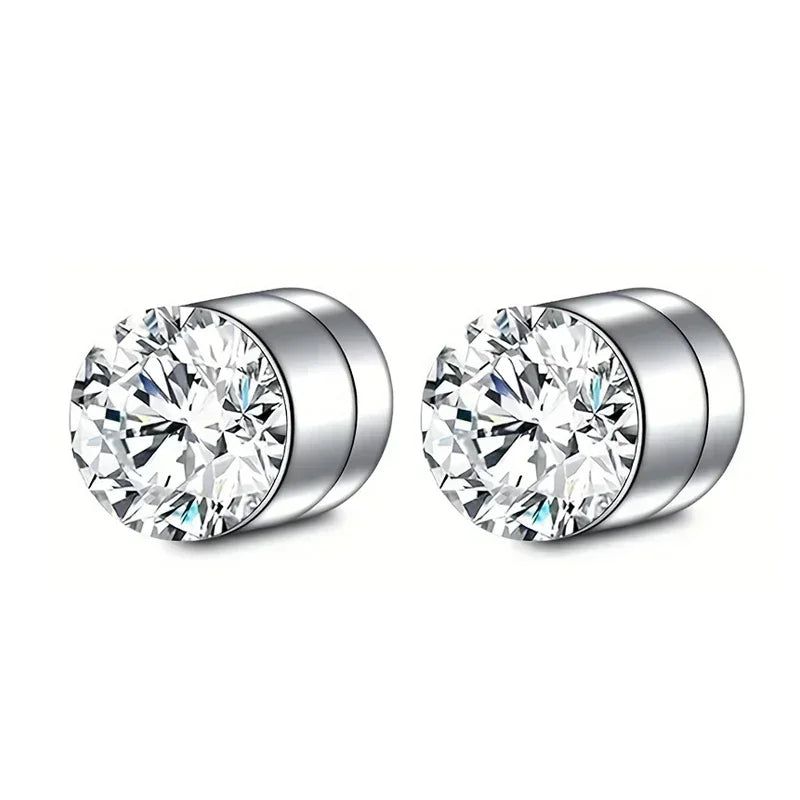 1 Pair Crystal Strong Magnetic Earrings for Men and Women, Punk Round Zircon Non-Pierced Stud Earrings, Jewelry