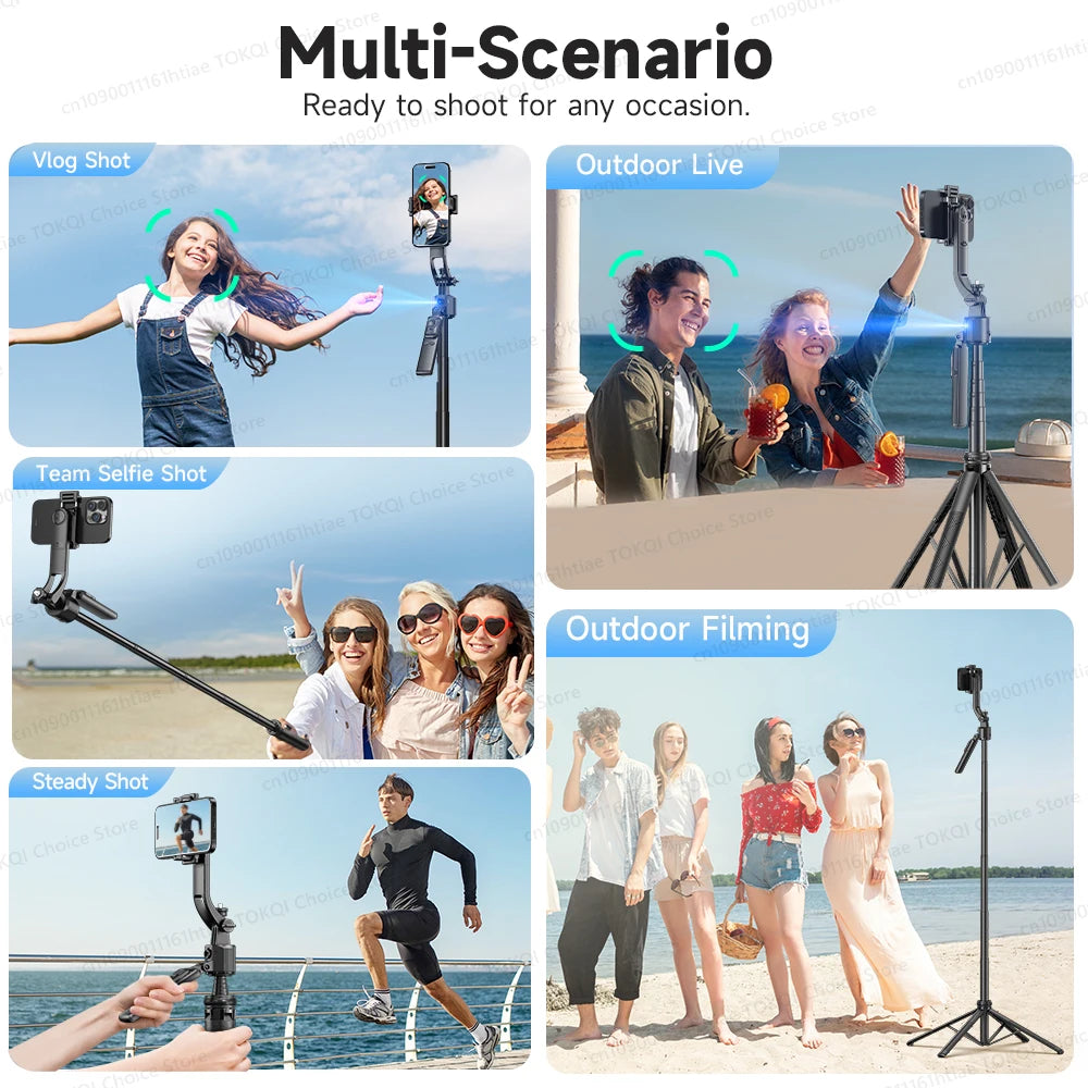 TOKQI C17 – Trépied selfie 360° avec suivi IA automatique, télécommande et lumière de remplissage