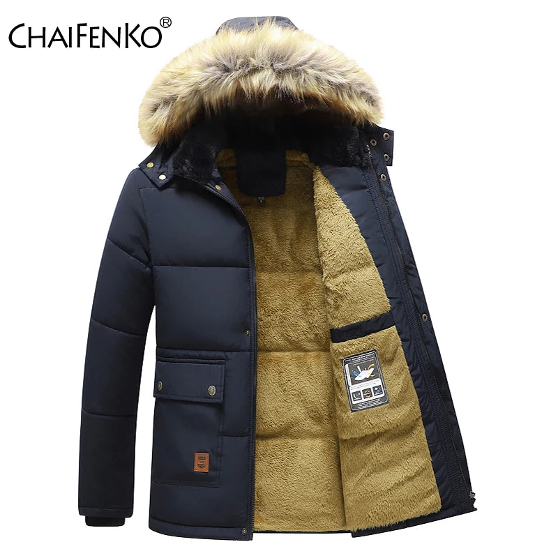 Men Winter New Windbreaker Fleece Warm Thick Jacket Parkas Coat Men Fashion Hooded Fur Collar Classic Casual Parka Men