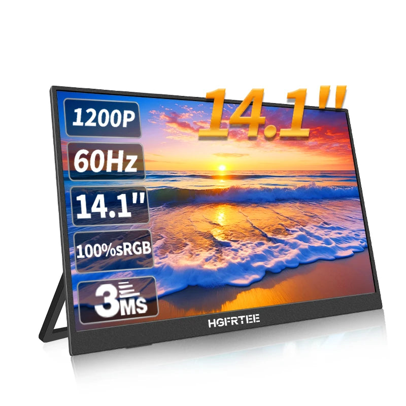HGFRTEE 14.1 inch Portable Monitor Mobile IPS Second Screen Gaming Display Extended for Laptop with Stand for Xbox/Raspberry Pi