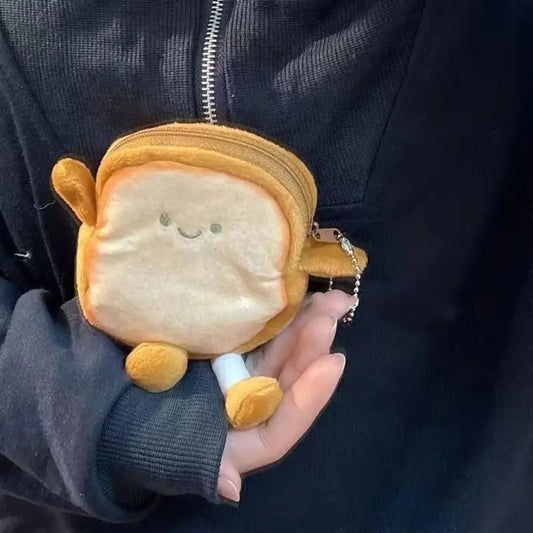 Cartoon Toasted Bread Coin Purse, Lightweight Mini Storage Pouch for Coins, Earbuds and Keys, Cute Small Makeup Bag as Gifts for Girls