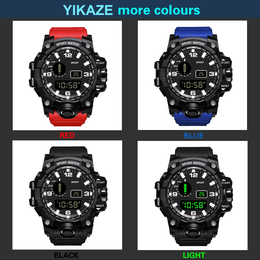 Reloj de pulsera deportivo electrónico de moda para hombre, esfera grande multifuncional impermeable, alarma luminosa, reloj militar para niños y hombres