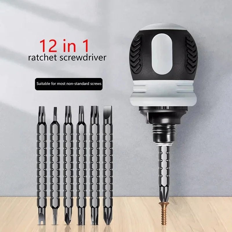 Nouveau jeu de tournevis à cliquet, tournevis à tête de radis de forme courte à double usage, tournevis à haute dureté, tournevis à économie de main-d'œuvre, outils de bricolage