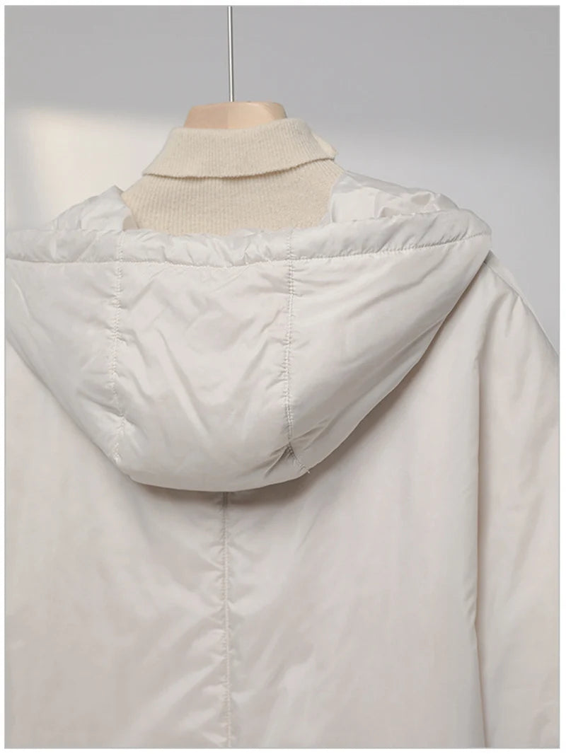 Chaleco de mujer Schinteon camel tipo capa de plumas con capucha holgado sin mangas, chaleco sólido de moda, chaqueta de otoño invierno 2025 nuevo