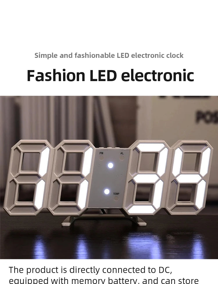 Horloge murale numérique LED 3D lumineuse avec prise USB – Décoration créative pour la maison