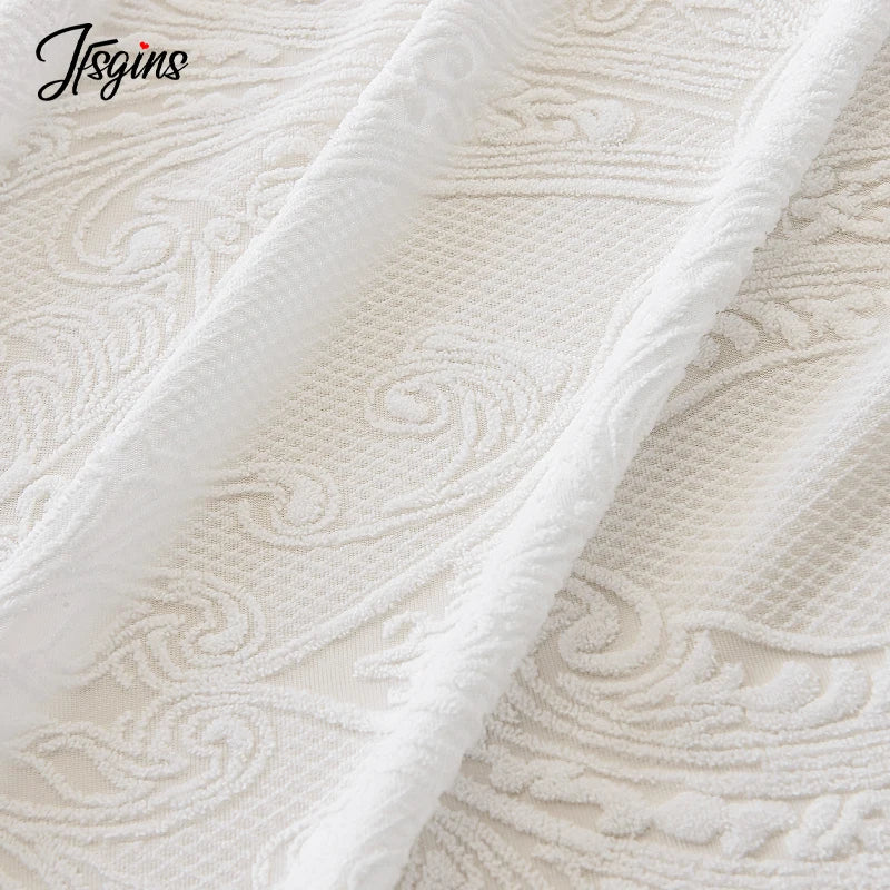 Cortinas francesas para sala de estar, cortina semitransparente sólida de lujo para balcón, visillo de tul personalizado para boda