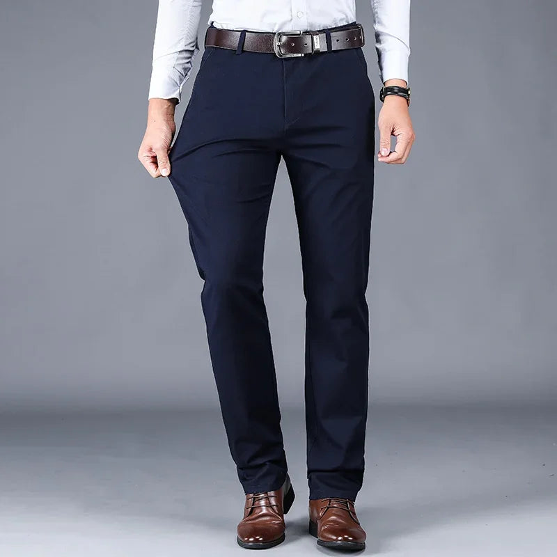 Pantalones informales de algodón para hombre 2024, clásicos, rectos, holgados, de tiro alto, elásticos, ropa de marca, nueva colección 98%