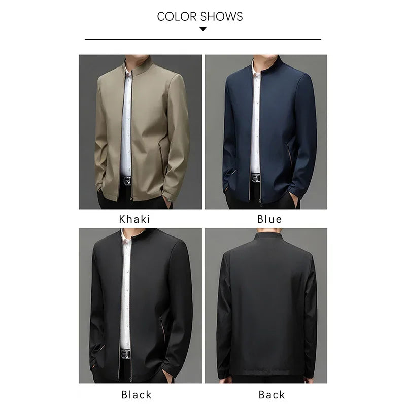 Veste homme quotidienne col montant — couleur unie, décontracté, affaires, résistant à l'usure, automne