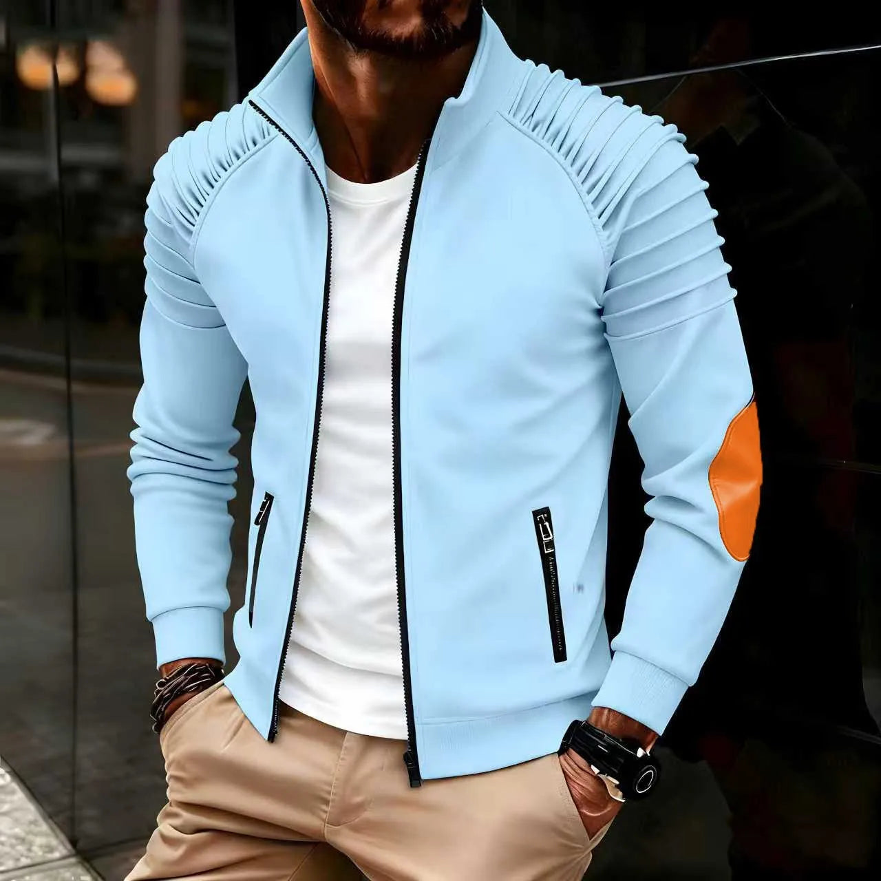 Men's Fashion Casual Pleated Collar Shoulder Multi-color Spring/Autumn Everyday Commute Jacket