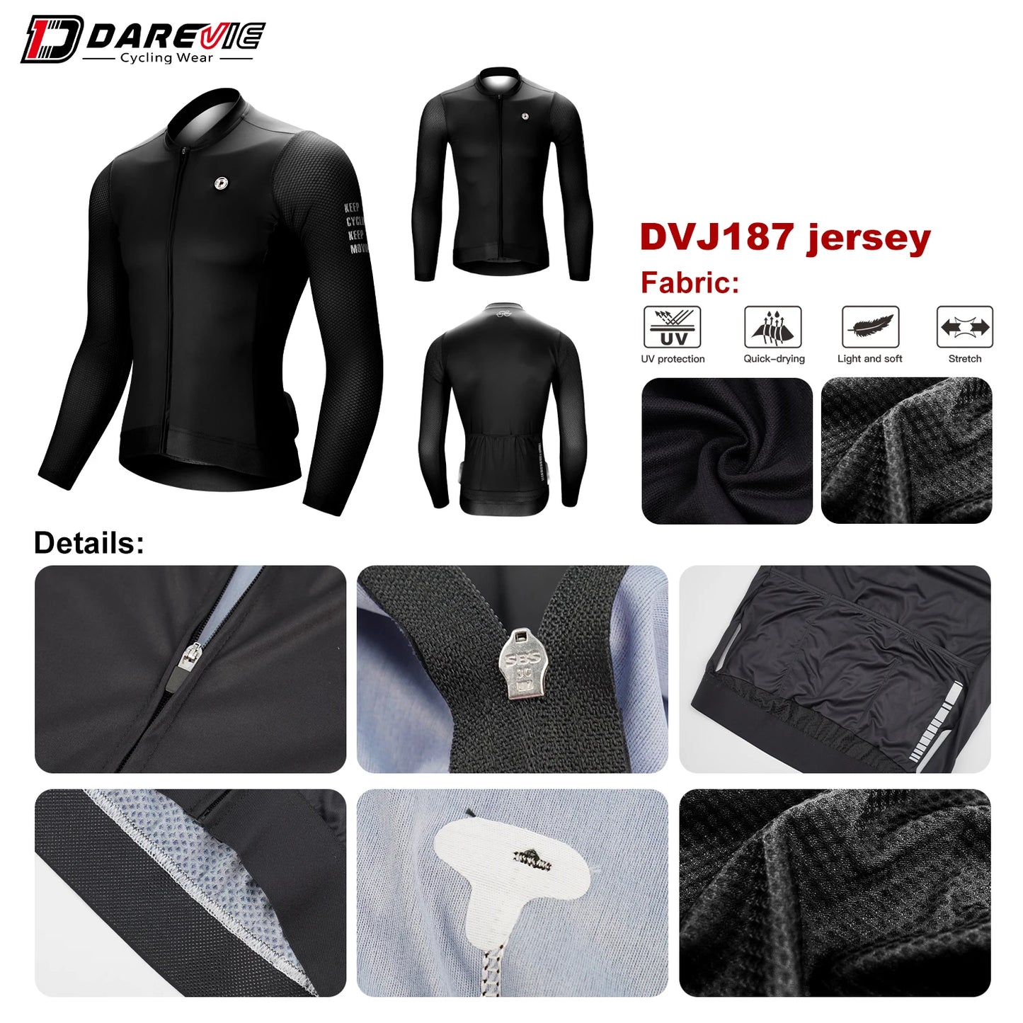 DAREVIE Maillot de Ciclismo Hombre Verano 2024 Transpirable Manga Larga Ropa de Ciclismo Hombre MTB Carretera Anti-UV Camisa de Ciclismo Hombre