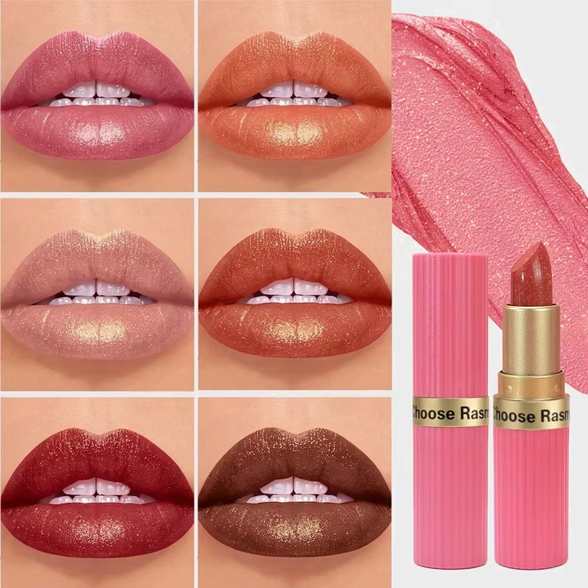 Rouge à lèvres velours rose nacré, métallique, imperméable, longue durée, mat, scintillant, diamant, maquillage cosmétique pour femmes