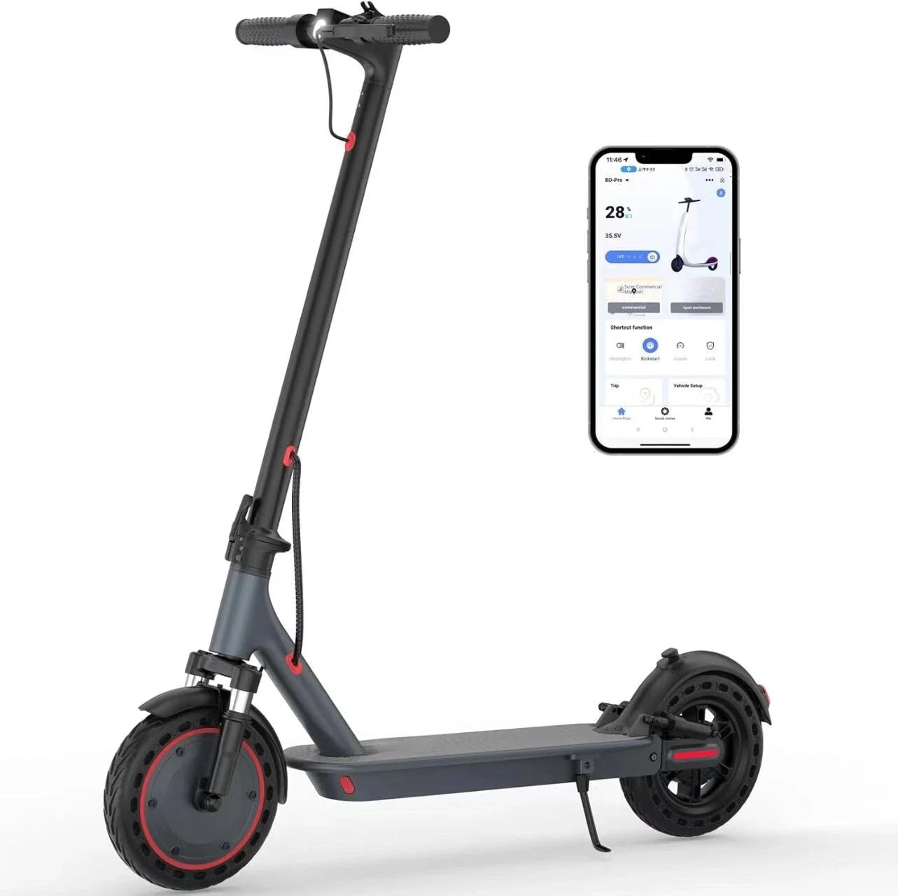 Patinete eléctrico AOVOPRO TMAX de 10 pulgadas 500 W 35 km/h para adultos con APP, inteligente, amortiguador, antideslizante, plegable