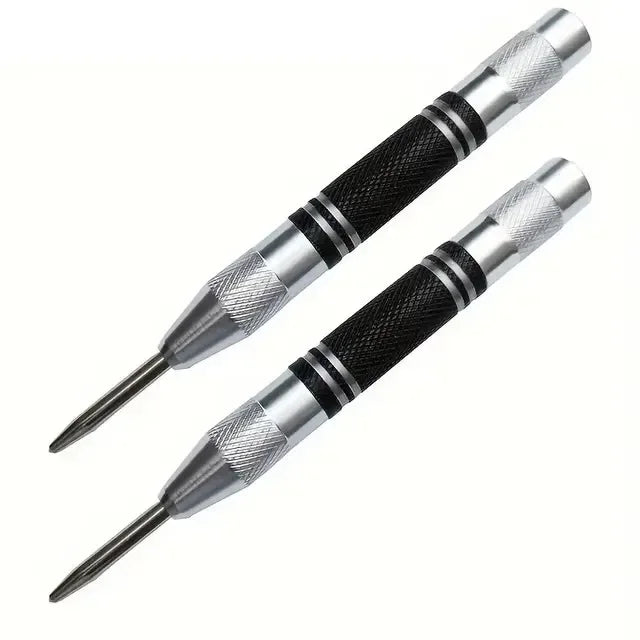 Automatic center punch, hole marker, wood, metal, steel, spring-loaded, drill locator, heavy-duty punch, carpentry, automatic hand tool