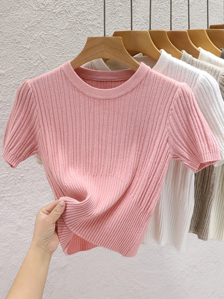 T-shirts d'été 2026 pour femmes – Décontractés, style coréen, tricotés, streetwear, basiques, unis, jeunes et tendance