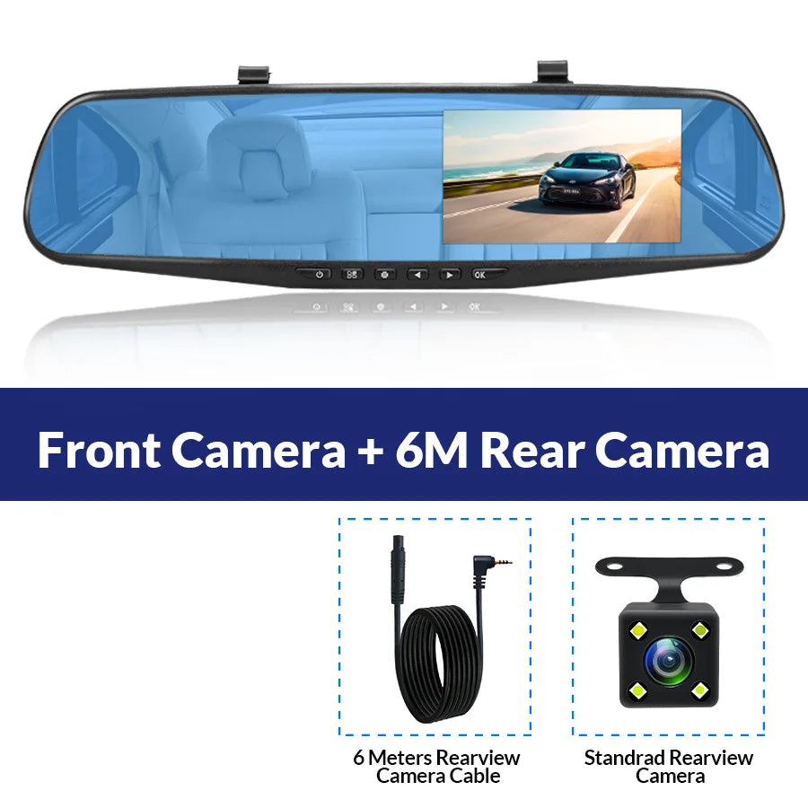 Dashcam 4,3" 1080P Rétroviseur DVR — Double Lentille Caméra Recul Boîte Noire