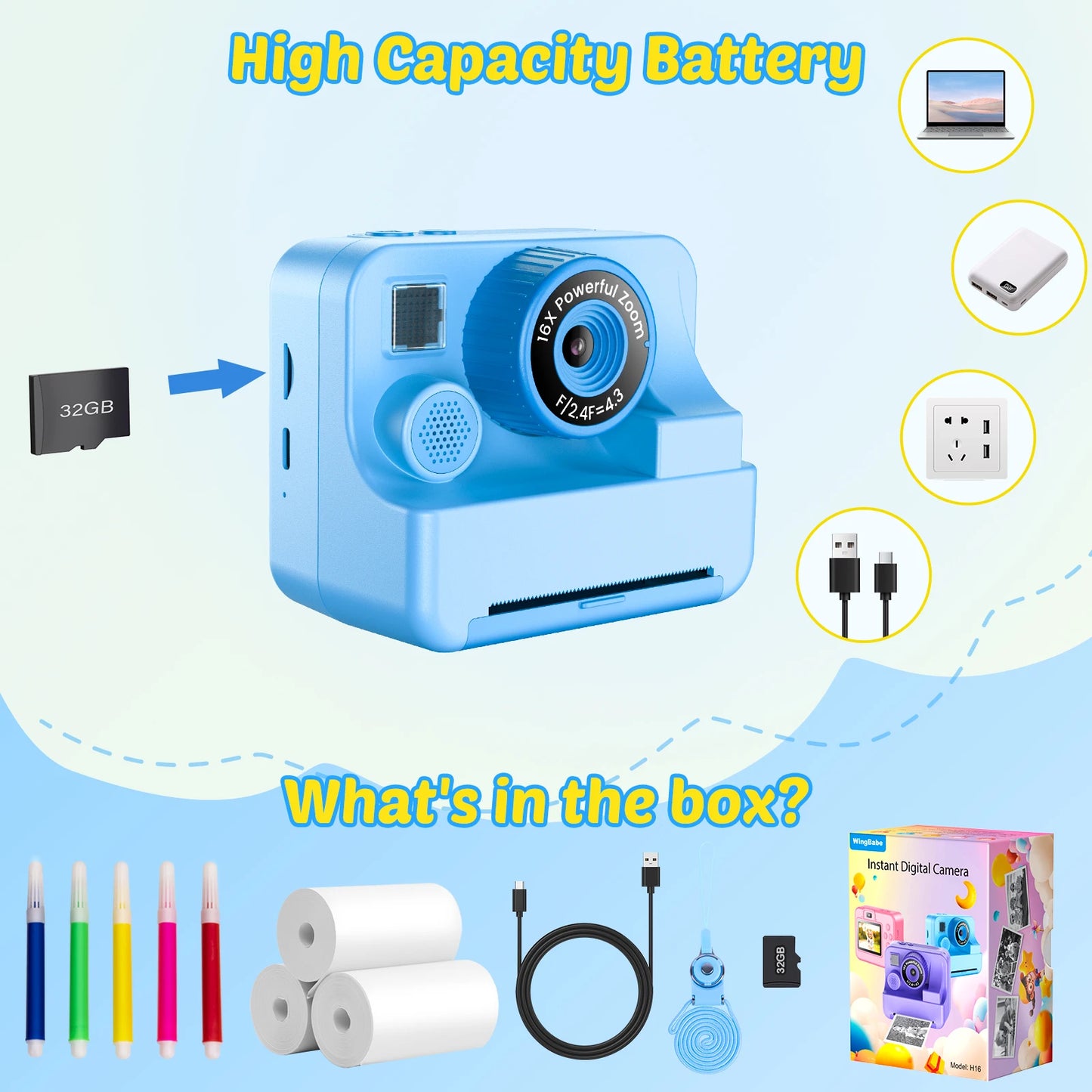 Nueva cámara para niños abeja, cámara instantánea 1080P HD con doble lente para selfies, cámara digital de impresión para niñas, niños, regalos de cumpleaños de Navidad, juguetes