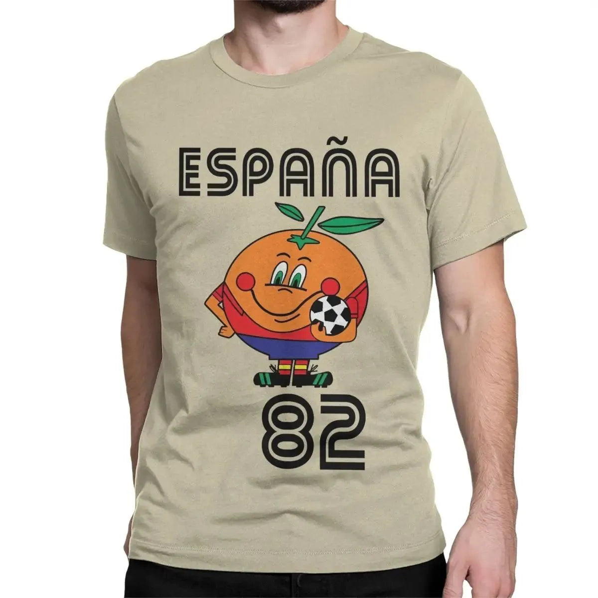 Naranjito High Quality Men's T-shirt Round Neck Spain 82 Spanish Mascot 1982 Football T-shirt Top