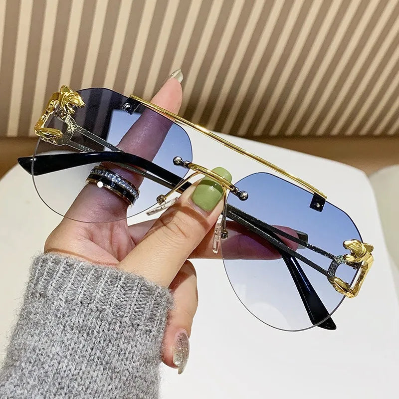 Gafas de sol sin montura para mujer, diseñador de lujo, Vintage Uv400, gafas de sol para hombre, lentes de sol para mujer, gafas de sol para mujer