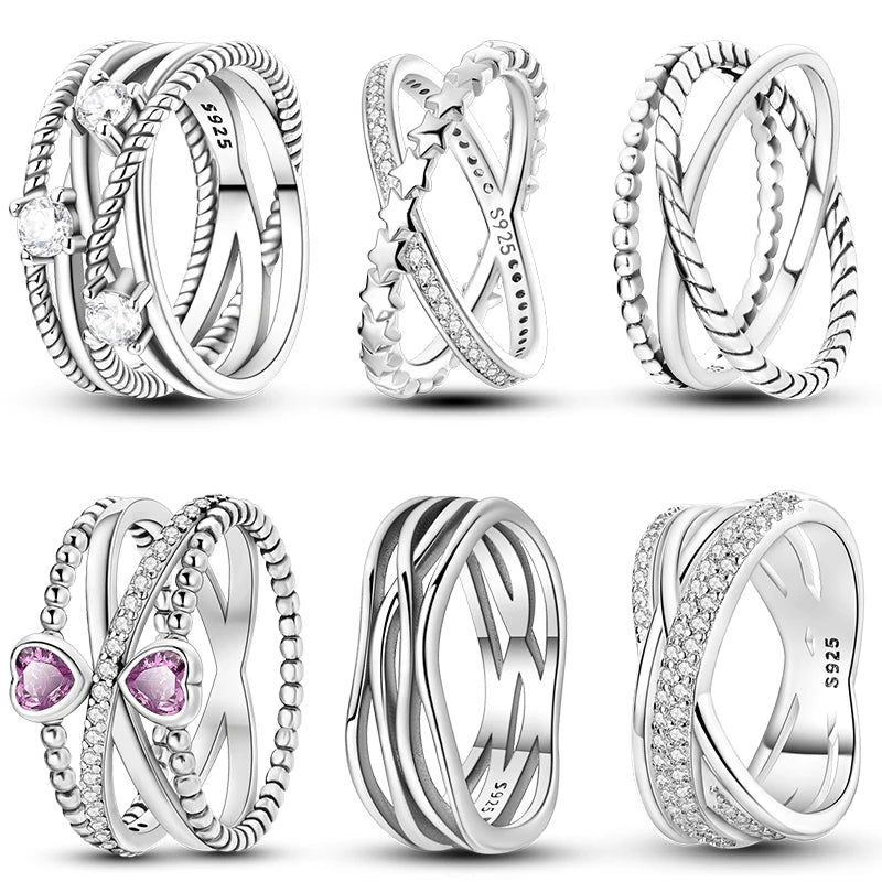 Anillos de plata 925, línea entrelazada, anillos enrollados geométricos de circonita, compromiso romántico, boda, San Valentín, joyería fina, regalo
