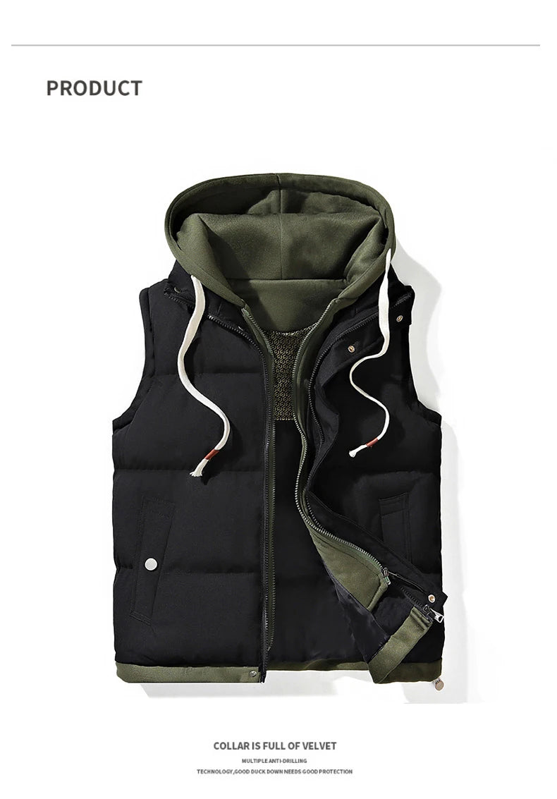 Veste d'hiver à capuche pour hommes, manteau en duvet de coton, gilet épais, gilet chaud, manteau décontracté