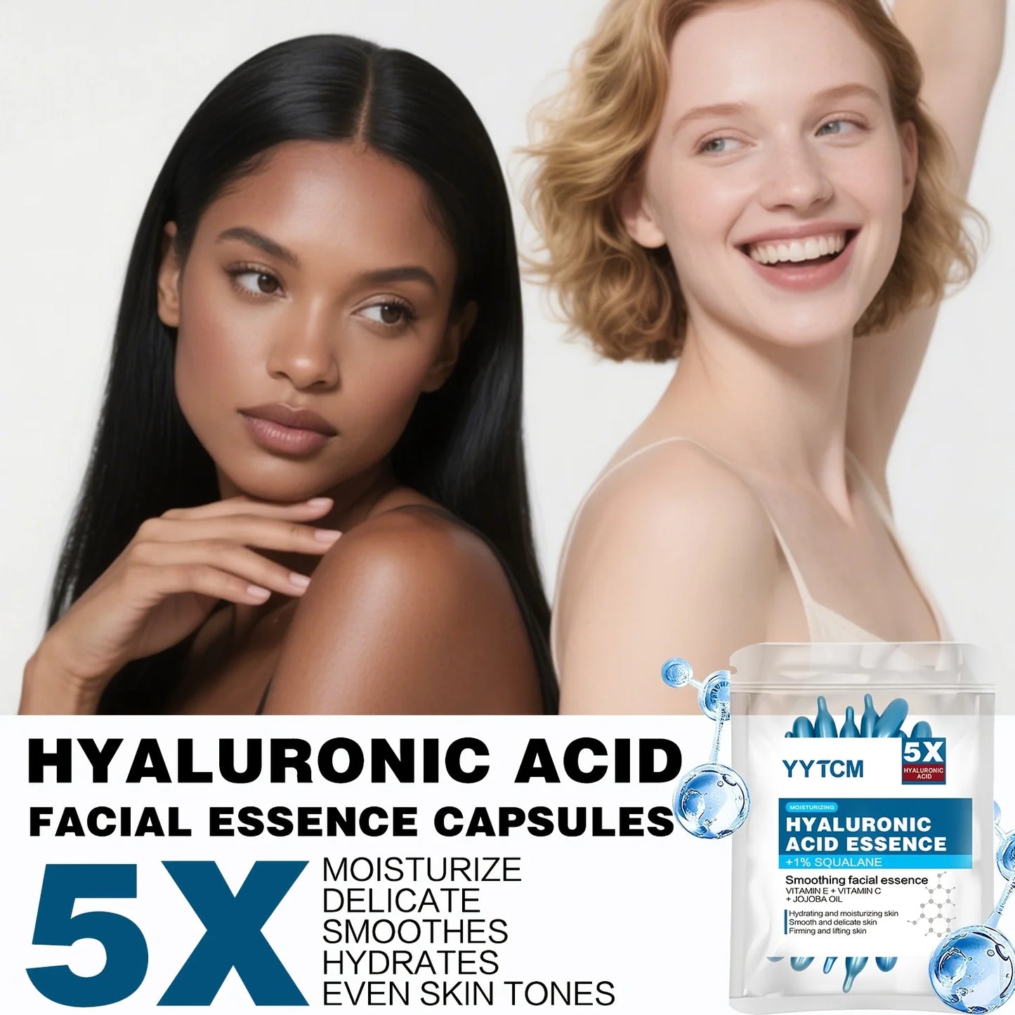 Hyaluronic Acid Deep Hydrating Capsule Essence, Moisturizing and Brightening Skin Essence (0.4g x 30 capsules)/bag -1 bag