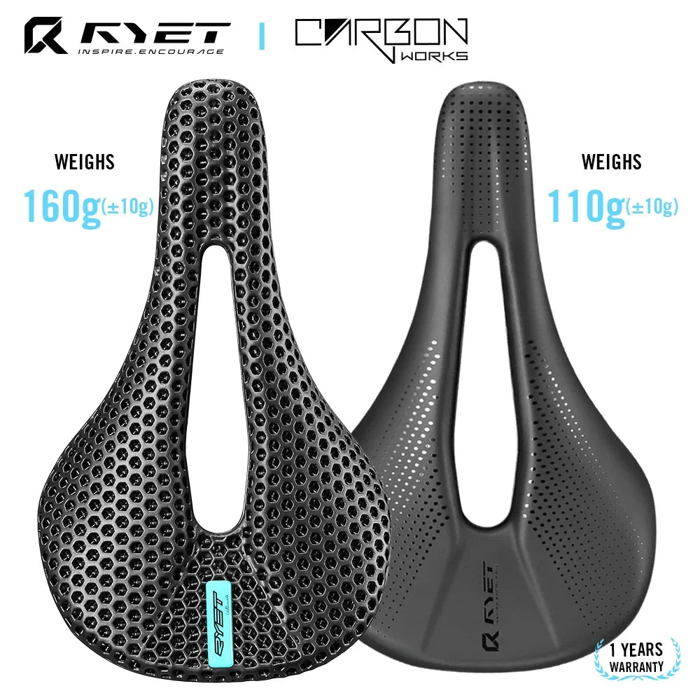 Selle vélo carbone 3D imprimée 140mm — rail rond, super légère, route, VTT, course