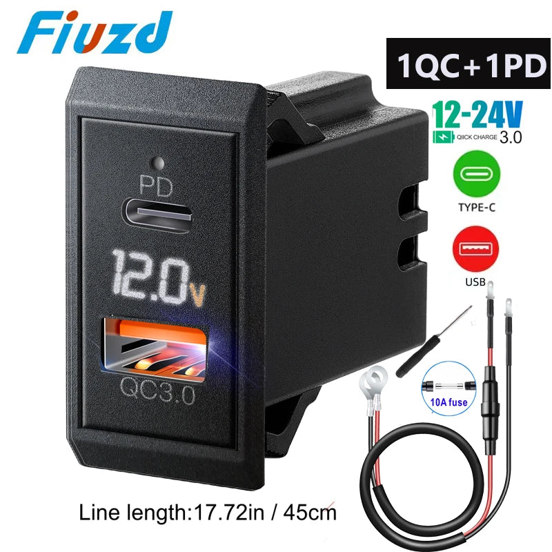 Fast Charge LED Voltage Display for Truck 12V/24V Motorcycle RV Boat Marine QC PD 3.0 Car Charger Auto Cell Phone Charger