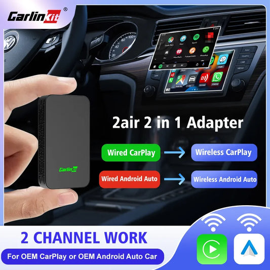 Adaptateur CarPlay Android Auto sans fil 2 en 1 Mini Ultra — WiFi 5.8GHz, compatible Waze, Spotify, GPS
