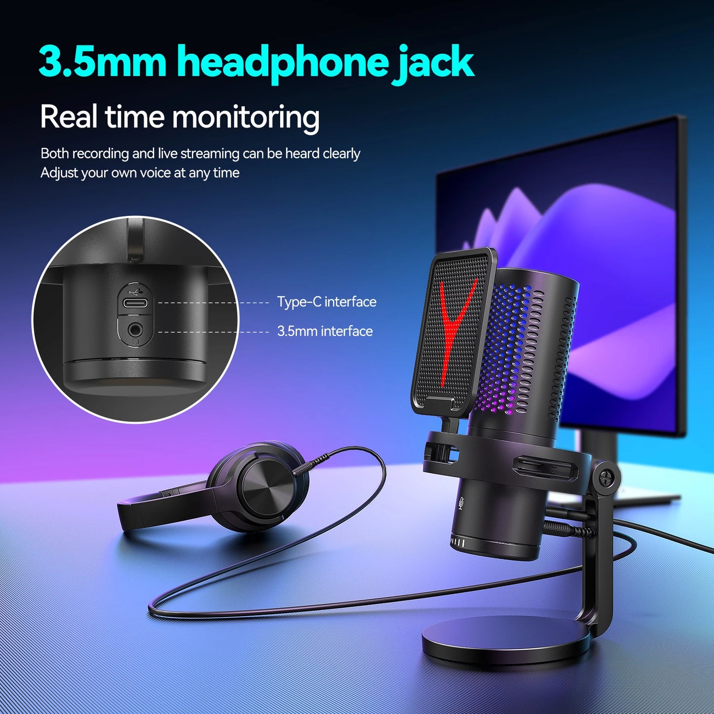 Microphone USB à condensateur pour gaming et podcast – Micro filaire pour PC, streaming et karaoké