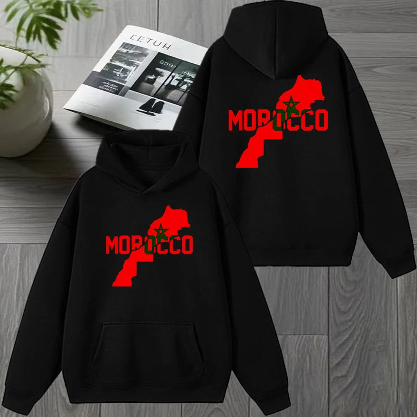 Automne hiver maroc harajuku nouveau en Double face imprimé sweat à capuche noir hommes femmes polaire pull décontracté unisexe mode sweat