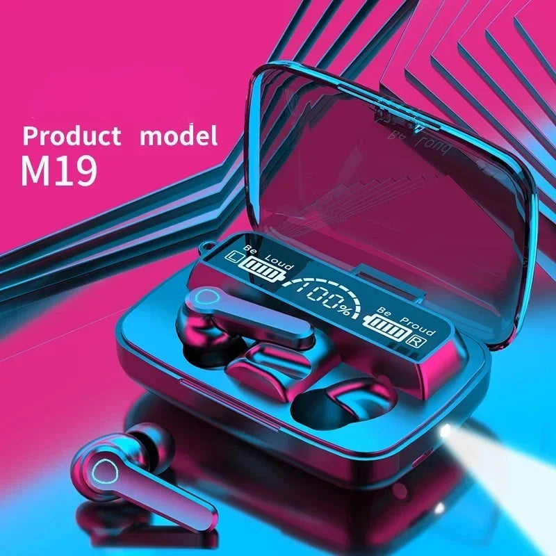 Auriculares inalámbricos Bluetooth M19 TWS, control táctil inteligente, impermeables, pantalla LED, con micrófono