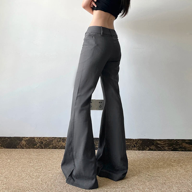 Women's Basic Fitted Suit Trousers, Office Wear, Solid Color, Y2K, Elegant, Fashion, Low Waist, Flared, Autumn and Spring, 2025