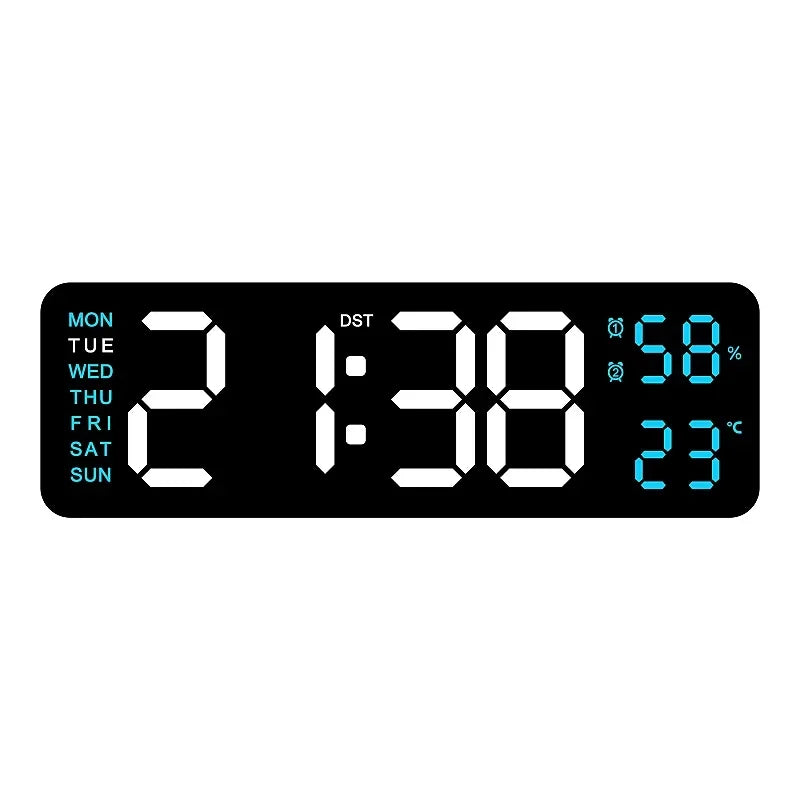 Grande horloge murale numérique de 9 pouces, alimentée par USB, température et humidité, variateur automatique, horloge de Table DST, réveil électronique LED 12/24H