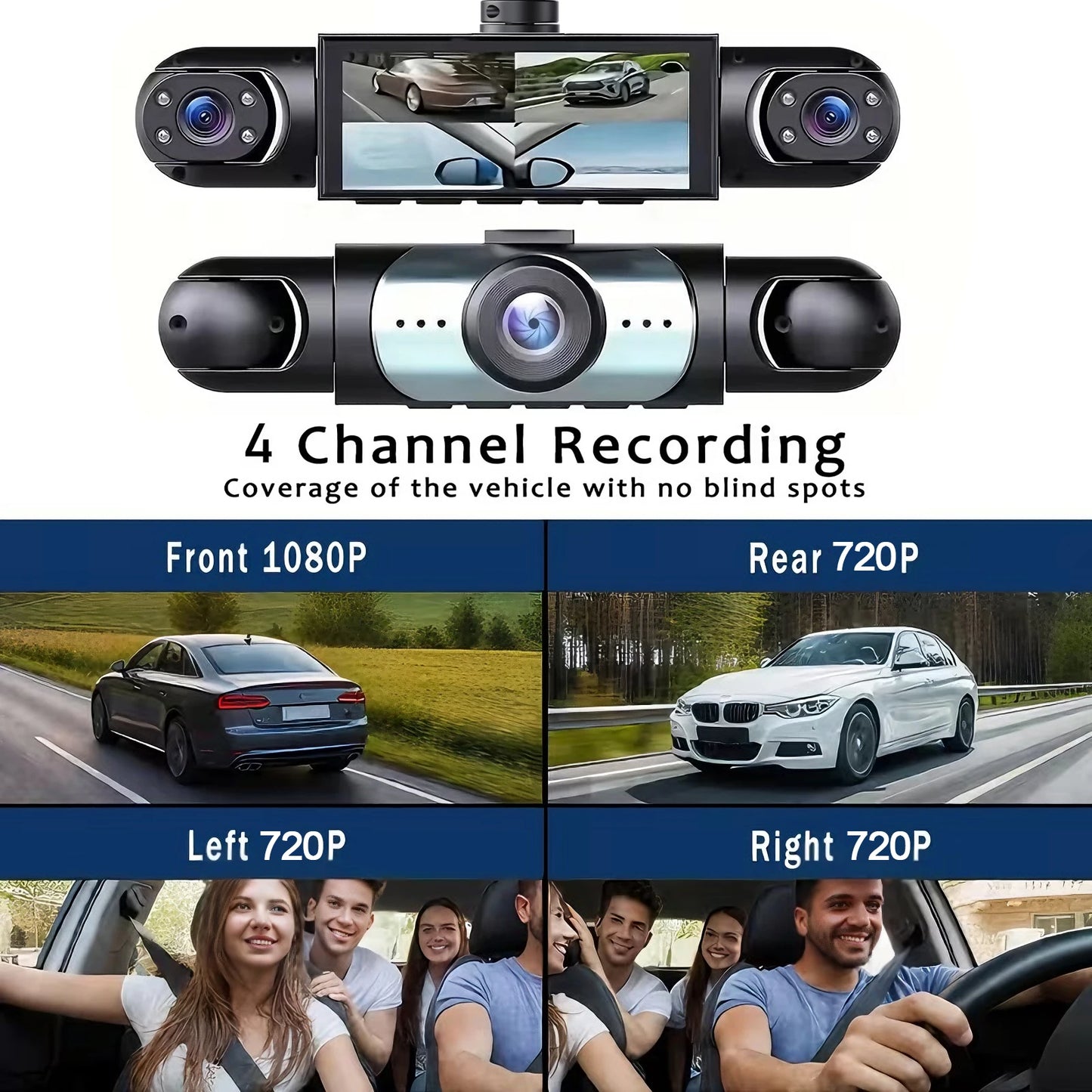 Dash Cam Vehicle DVR 4-Camera Video Recorder for Cars Black Box Front Rear Internal Night Vision Loop Recording 360 Car Dashcam