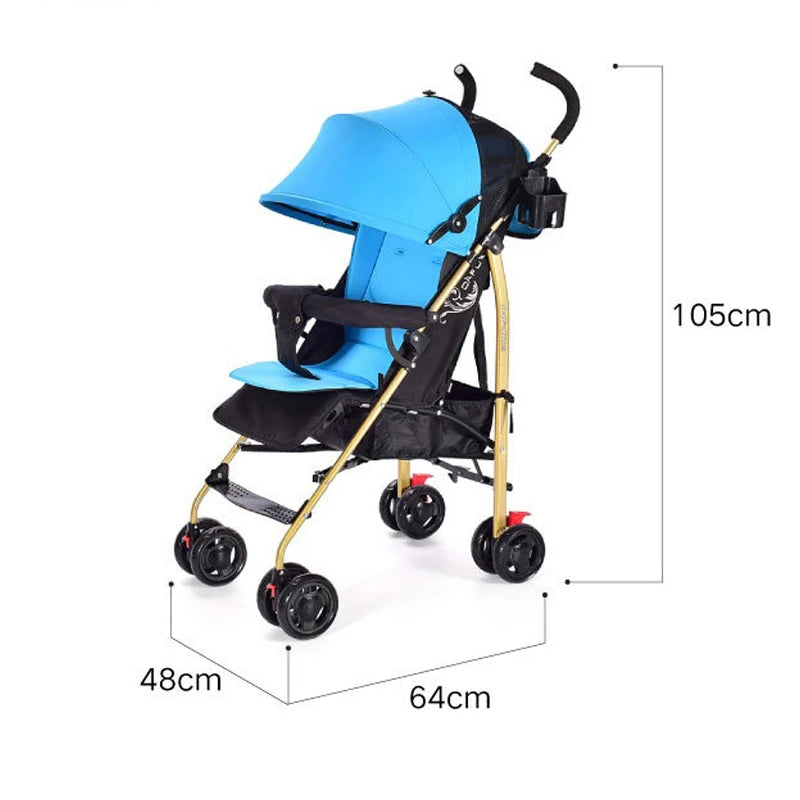 Poussette Bébé Poignée Dorée Pliable — Ultra-Légère Voyage Plein Air