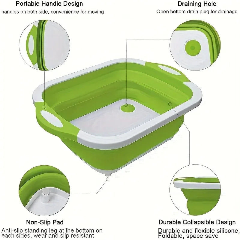 Bassin portable gain de place avec évier intégré et fonction de rangement - Parfait pour le camping en plein air, les voyages, la maison, bassin pliable