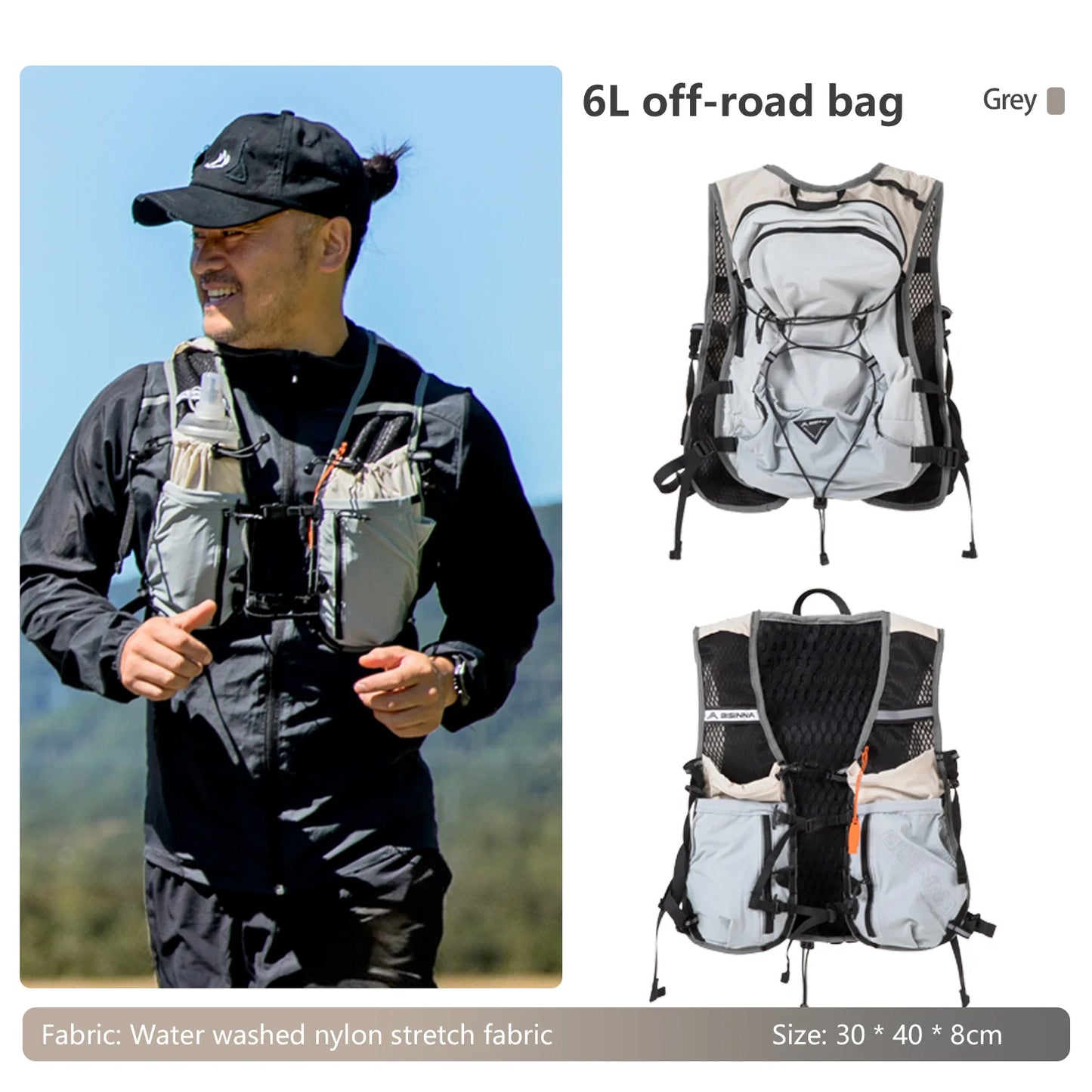 BISINNA 6L sac à dos de course respirant sac tout-terrain ultraléger sac d'hydratation de cyclisme réfléchissant pour cyclisme escalade randonnée