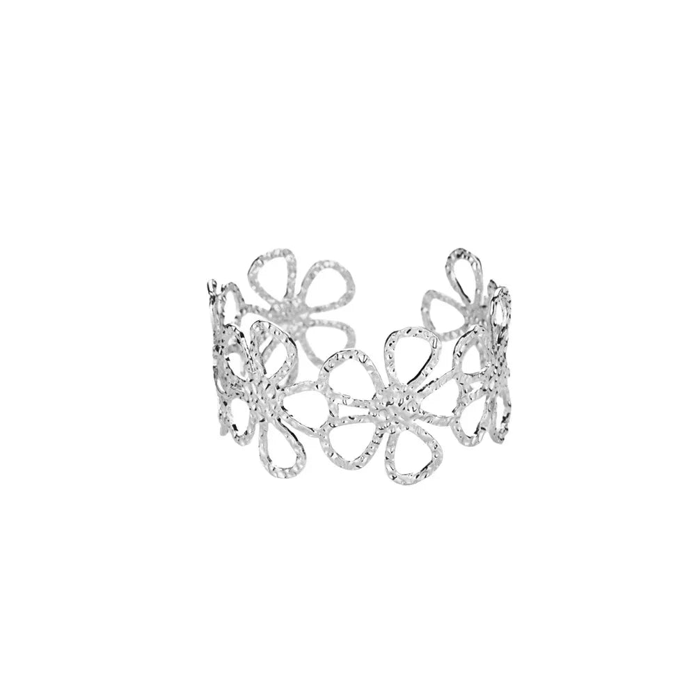 Exquisite Classic Bump Pattern Opening Bracelets for Women, Gold Color Stainless Steel Cuff Hand Ornament Gift