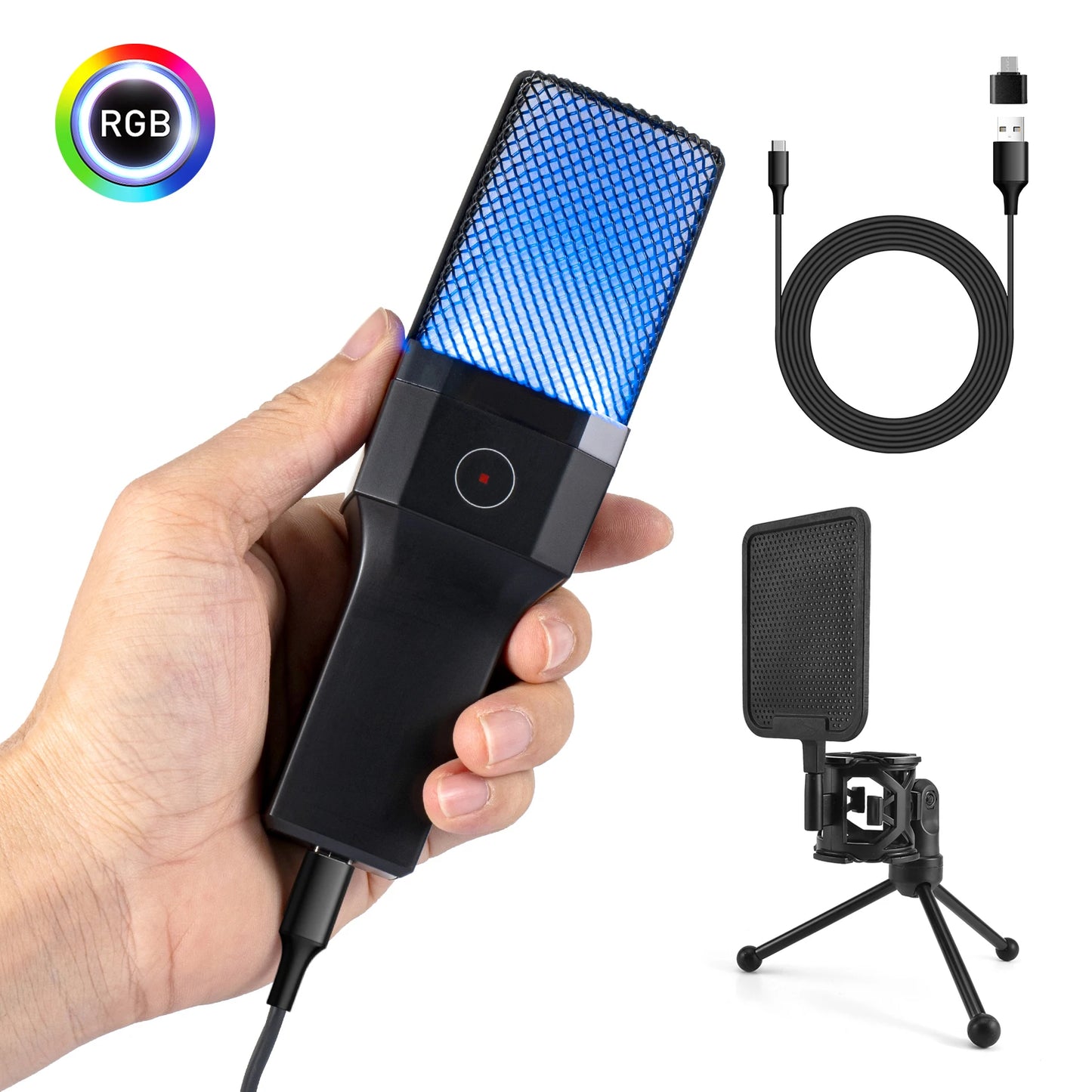 Microphone USB à condensateur pour gaming et podcast – Micro filaire pour PC, streaming et karaoké