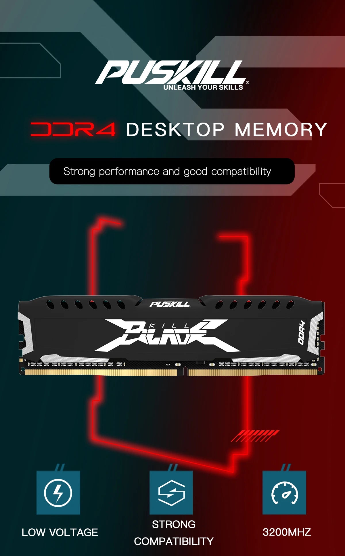 PUSKILL-Mémoire de serveur d'ordinateur de bureau, modèle DDR4, capacité 16 Go 8 Go, fréquence d'horloge 1.2/3200/2666mhz, ram, format UDIMM