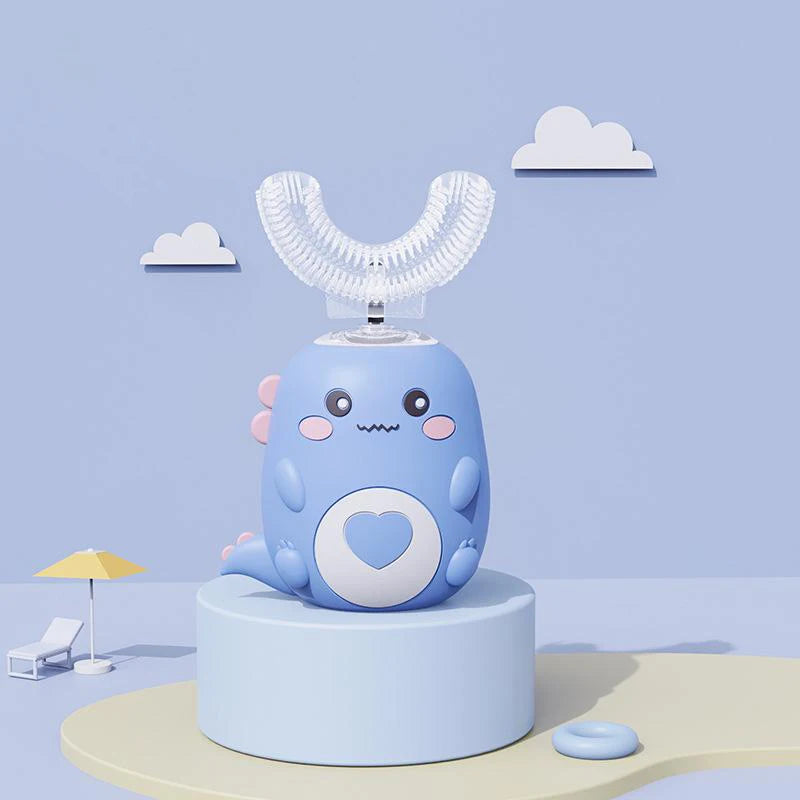 Cepillo de dientes eléctrico infantil en forma de U, rotación de 360 grados, dibujos animados inteligentes, cepillo de dientes de silicona, automático, recargable, sónico