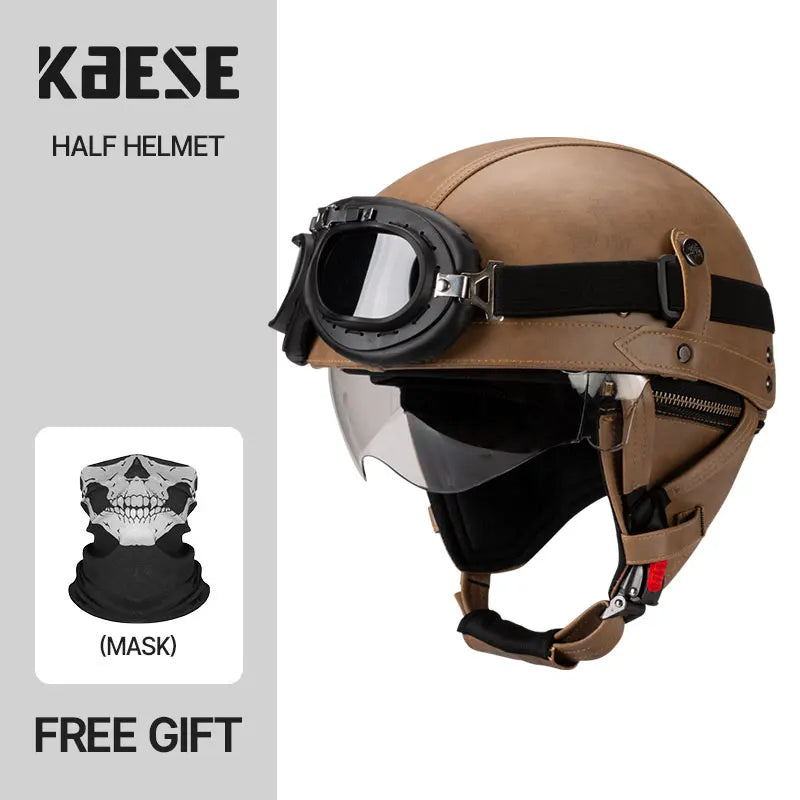 Motorcycle Half-Face Vintage Helmets Men Women Unisex Scooter Summer Helmet Black Brown DOT Approved Helmet