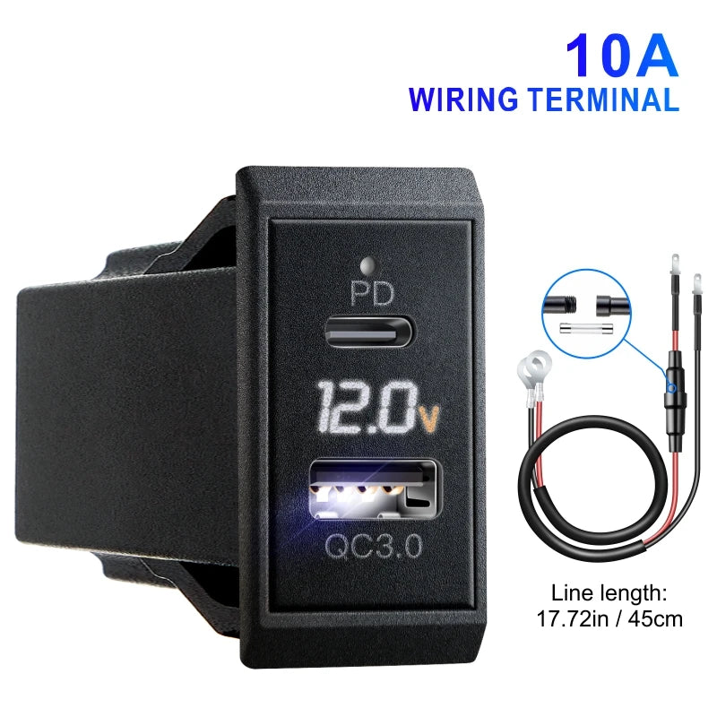 Fast Charge LED Voltage Display for Truck 12V/24V Motorcycle RV Boat Marine QC PD 3.0 Car Charger Auto Cell Phone Charger