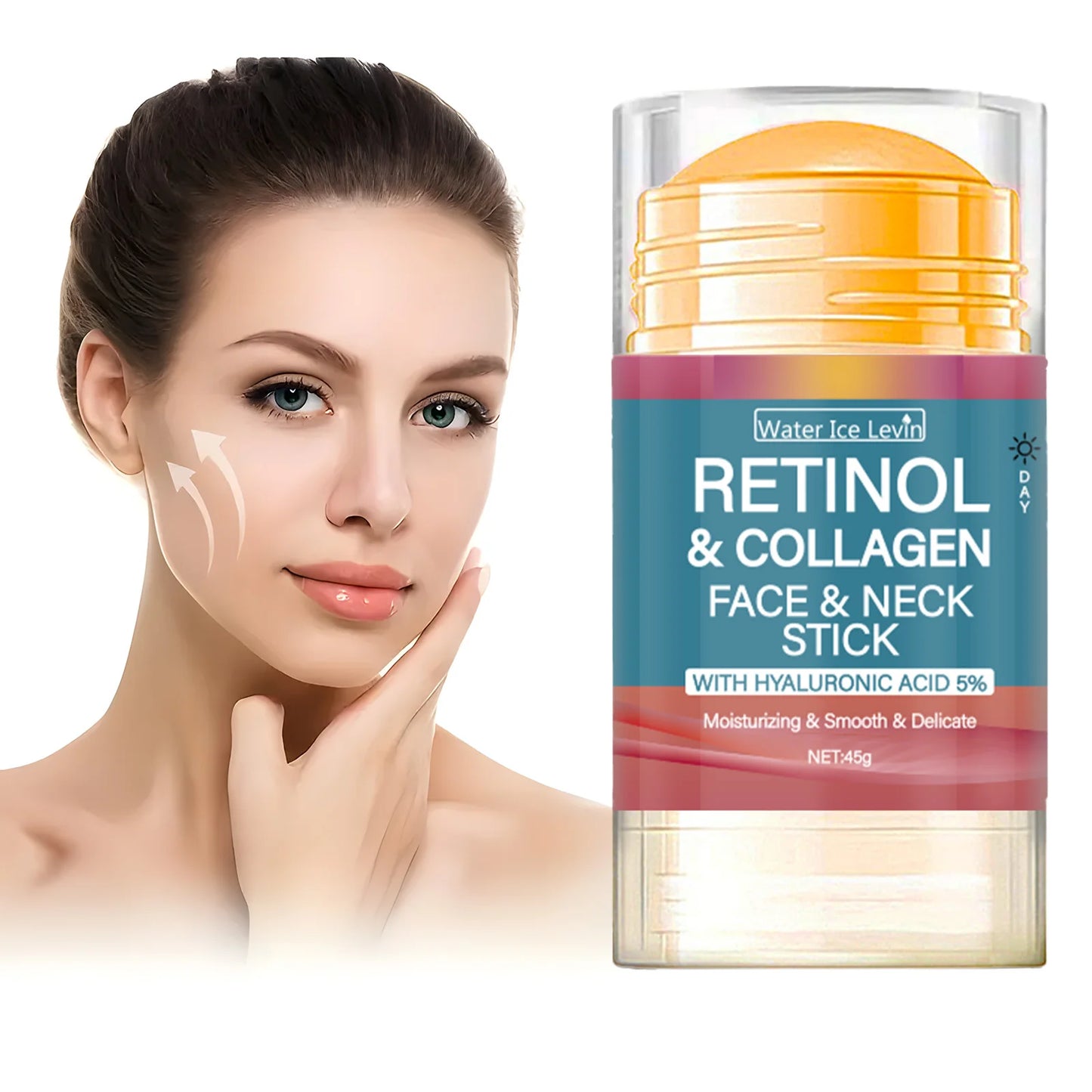 Retinol Collagen Facial & Neck Stick with 5% Hyaluronic Acid, Moisturizing & Firming, Moisture Locking, Day & Night Care, Portable Skincare