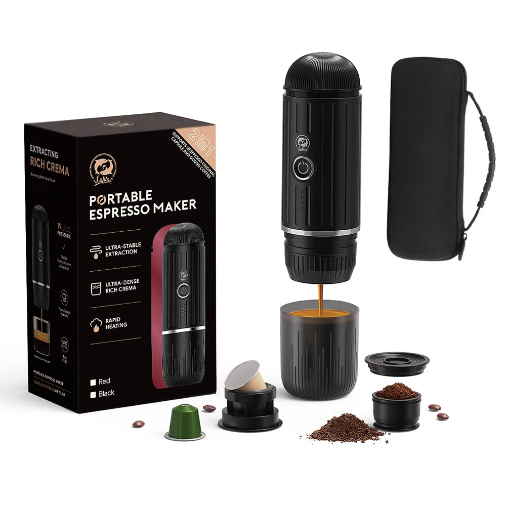 Máquina de café espresso portátil, eléctrica, 19 bares, calentamiento automático, apta para cápsulas Nespresso, café molido