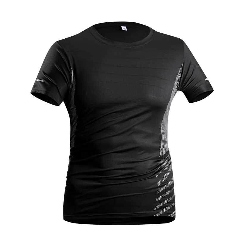 Men's Short Sleeve Running T-Shirt, Thin Ice Silk Top, Reflective Print, Quick Dry, Breathable, Fitness, Sport, 5XL