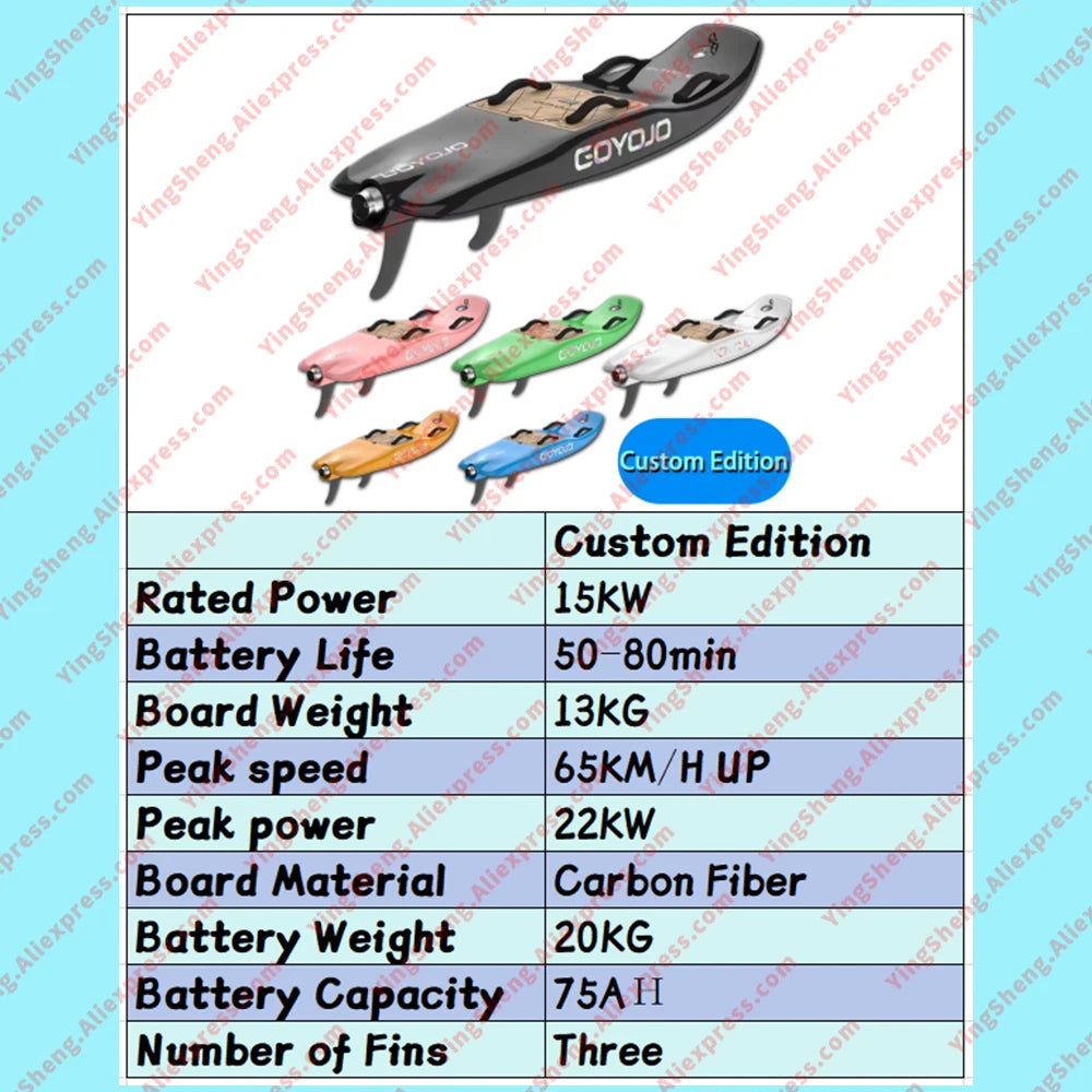 Tabla de surf eléctrica de fibra de carbono para adultos con propulsión a chorro, de alta velocidad de 10 kW, con 3 colas inteligentes